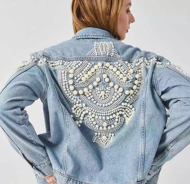 Women Boho Pearls Jacket Denim Embellished Bohemian Jacket - Etsy