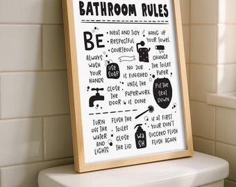 Funny Bathroom Decor Printable | Bathroom Rules | Guest Bathroom Wall Art | Funny Toilet Sign | Bathroom Humor Poster | Digital Download
