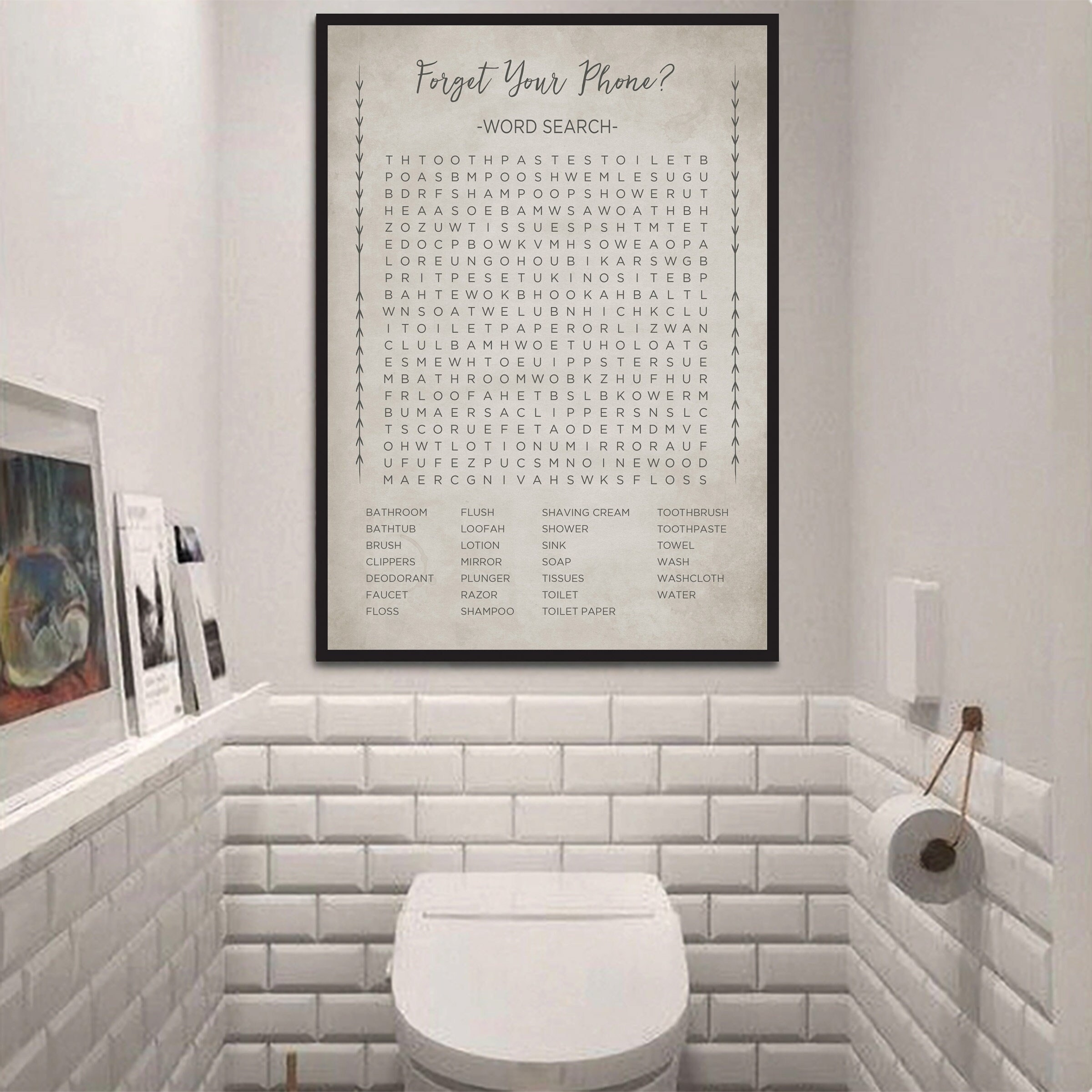 Funny Bathroom Printable Wall Art, Crossword Puzzle, Funny Bathroom ...