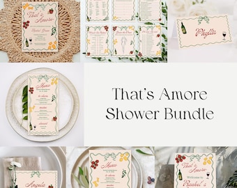 That's Amore Bridal Shower Bundle, Italian pizza and pasta invite, italian style bridal editable, Hand drawn, DIY editable, Dinner Party