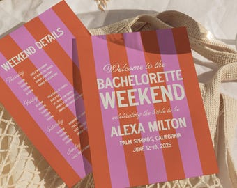 Beach Bachelorette Itinerary Invitation Template, Trendy Bach Itinerary, Vintage Bach, Palm Springs Bachelorette
