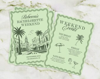 Bachelorette Weekend Invitation Template, Bachelorette Party Editable Template, Sage Green Hen Party Invite, Charleston, Destination Bach