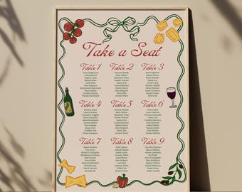 That's Amore Bridal shower Seating Chart Sign template, Italian pizza and pasta invite, italian style bridal, Hand drawn, DIY editable