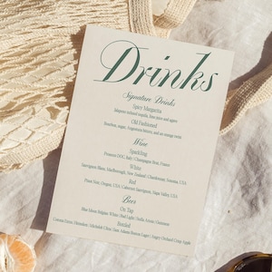 Modern Retro Wedding Bar Menu, Minimal Drink Menu Template Set, Modern Drinks Menu, Garden Party Wedding, Details Card, Editable, Old Money