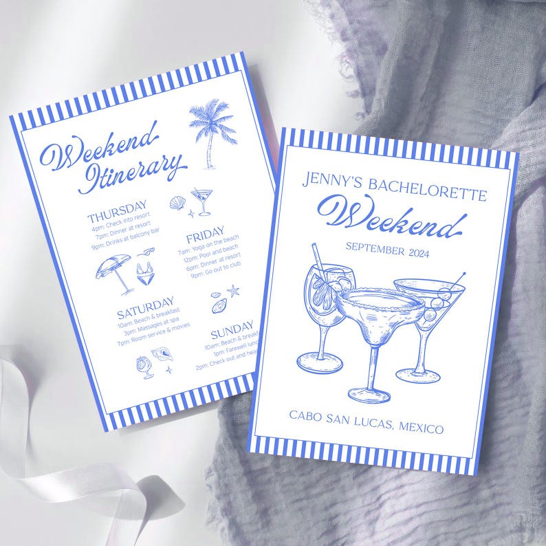 Bachelorette Weekend Itinerary, Hand-drawn Martini Cocktail, Coastal ...