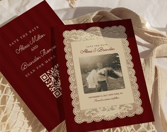 Modern Retro The Date Template, Luxe Save The Date Card, Vintage Save The Date, Photo Save the Date | Lacey Collection