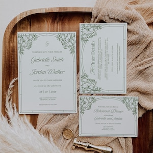 Woodland Wedding Invitation Suite, Garden Wedding, Coquette Wedding, Editable Template, Garden Party, Bridal Shower Invitation