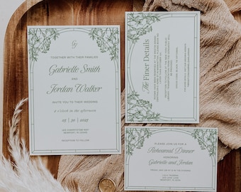 Woodland Wedding Invitation Suite, Garden Wedding, Coquette Wedding, Editable Template, Garden Party, Bridal Shower Invitation