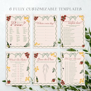 That's Amore Bridal shower Games template, invito pizza e pasta italiana, sposa in stile italiano modificabile, disegnato a mano, fai da te modificabile