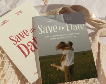 Modern Retro The Date Template, Luxe Save The Date Card, Vintage Save The Date, Photo Save the Date, Movie Poster | Wes Collection