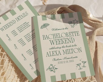 Bikinis & Martinis Bachelorette Itinerary Template – Beach Bach Weekend Planner, Editable Bridal Trip Schedule, Coastal Bachelorette Decor