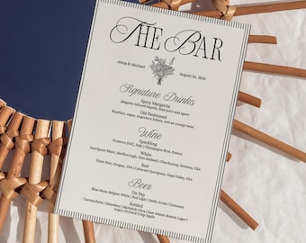 Old Money Wedding Bar Menu, Minimal Drink Menu Template Set, Modern Drinks Menu, Garden Party Wedding, Details Card | Heritage Collection