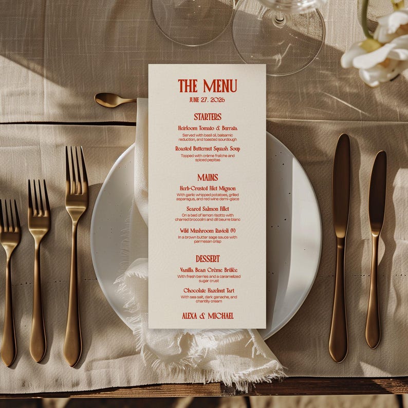 Modern Retro Wedding Menu, Minimal Menu Template Set, Modern Menu ...