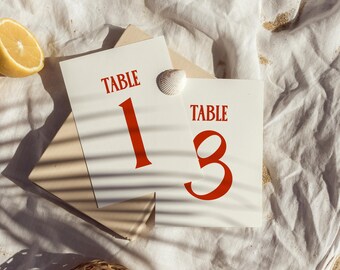 Modern Retro Wedding Table Numbers, Wedding Table Numbers, Table Place Cards, Editable Personalized Cards | Blake Collection