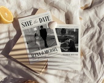 Wedding Newspaper Save The Date Template, Editable Newspaper Template, Printable Wedding Infographic, Newspaper Wedding, Modern Retro Invite