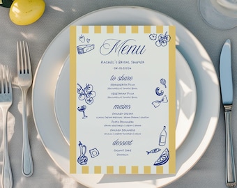 Thats Amore Amalfi Coast Bridal Shower Menu, Dinner Party Menu Template, Bridal Shower, Italian Pizza Pasta Editable Template, Hand Drawn