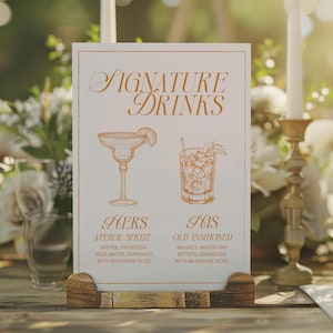 Signature Drinks Sign Template, Signature Cocktail Sign, Minimalist Wedding Bar Menu Sign, His and Hers Drink Sign, Editable Template