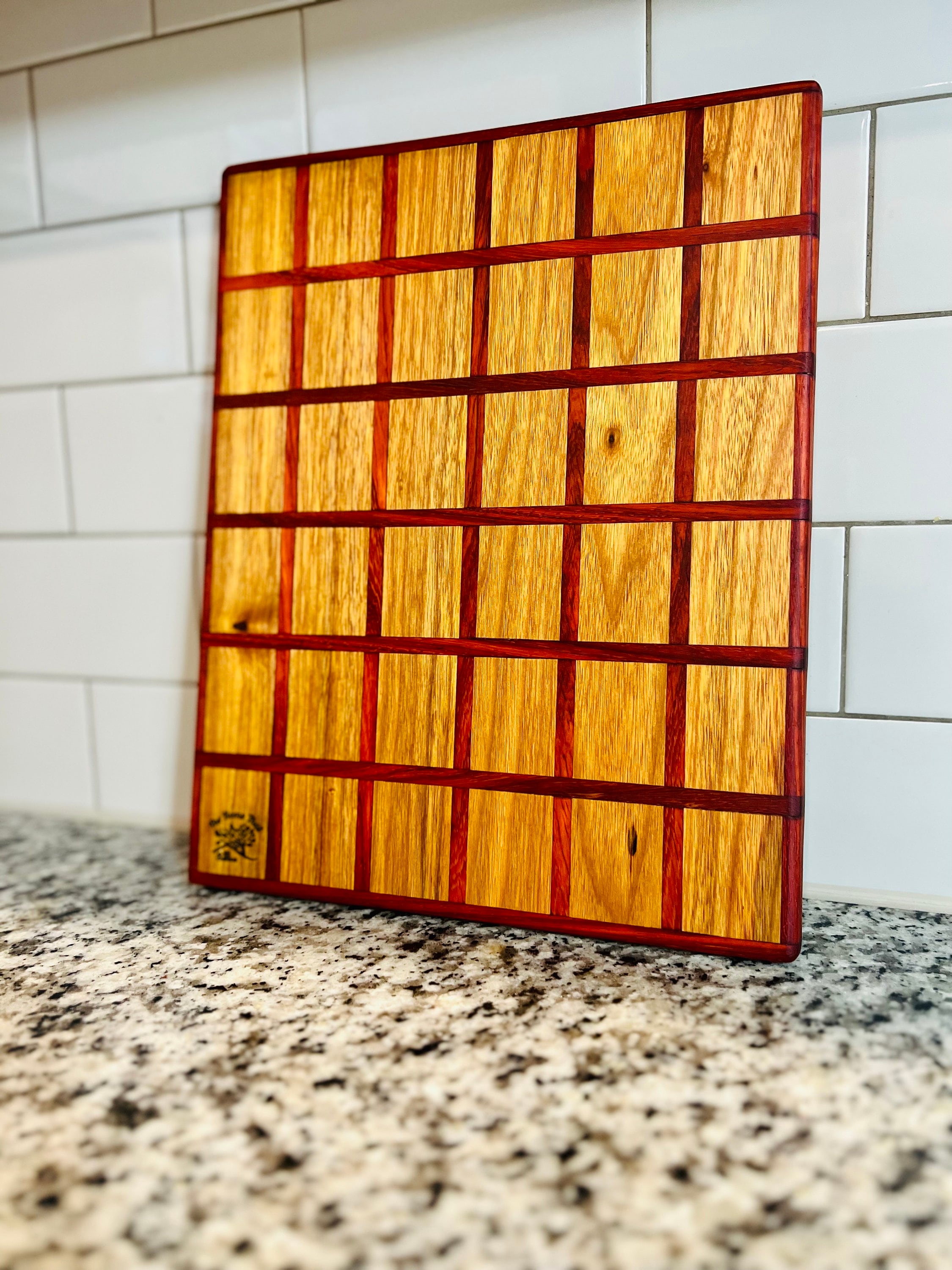 Wood Cutting Board | Personalized Serving board | Red & yellow cutting board  | Edge Grain Cutting Board