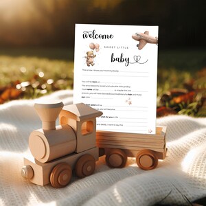 Baby Shower Prediction Advice Card with Teddy Bear and Airplane Theme, Printable Neutral Baby Game for Boys or Girls, Instant WHB002
