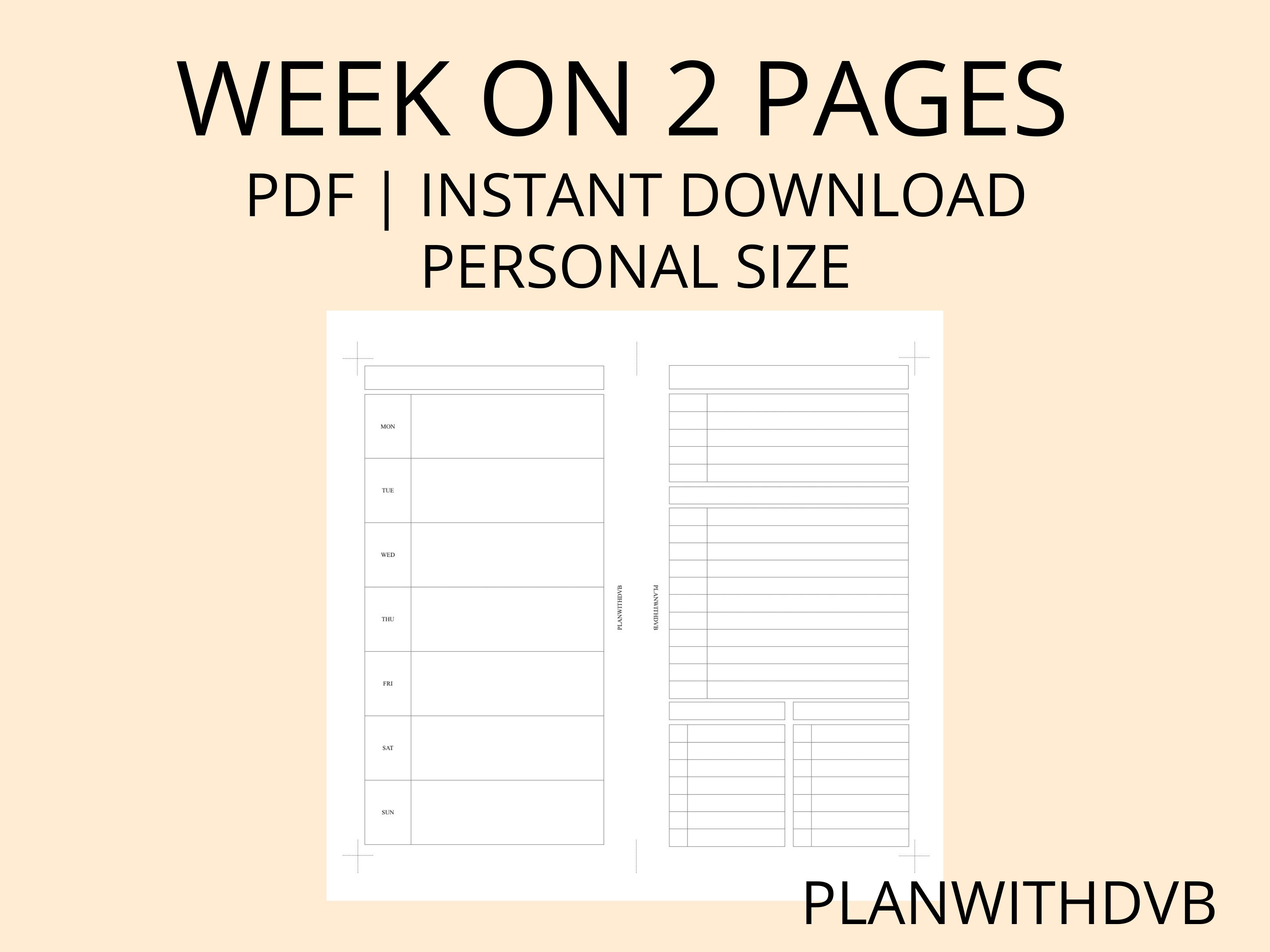 Druckbare persönliche Einlagen | Woche auf 2 Seiten | PDF DOWNLOAD
