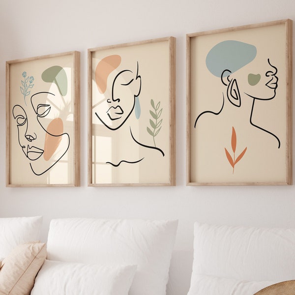 Ноо 3 и 3 принтов с сииcente бохо Arte de linha - Modern Tryptic Digital Download