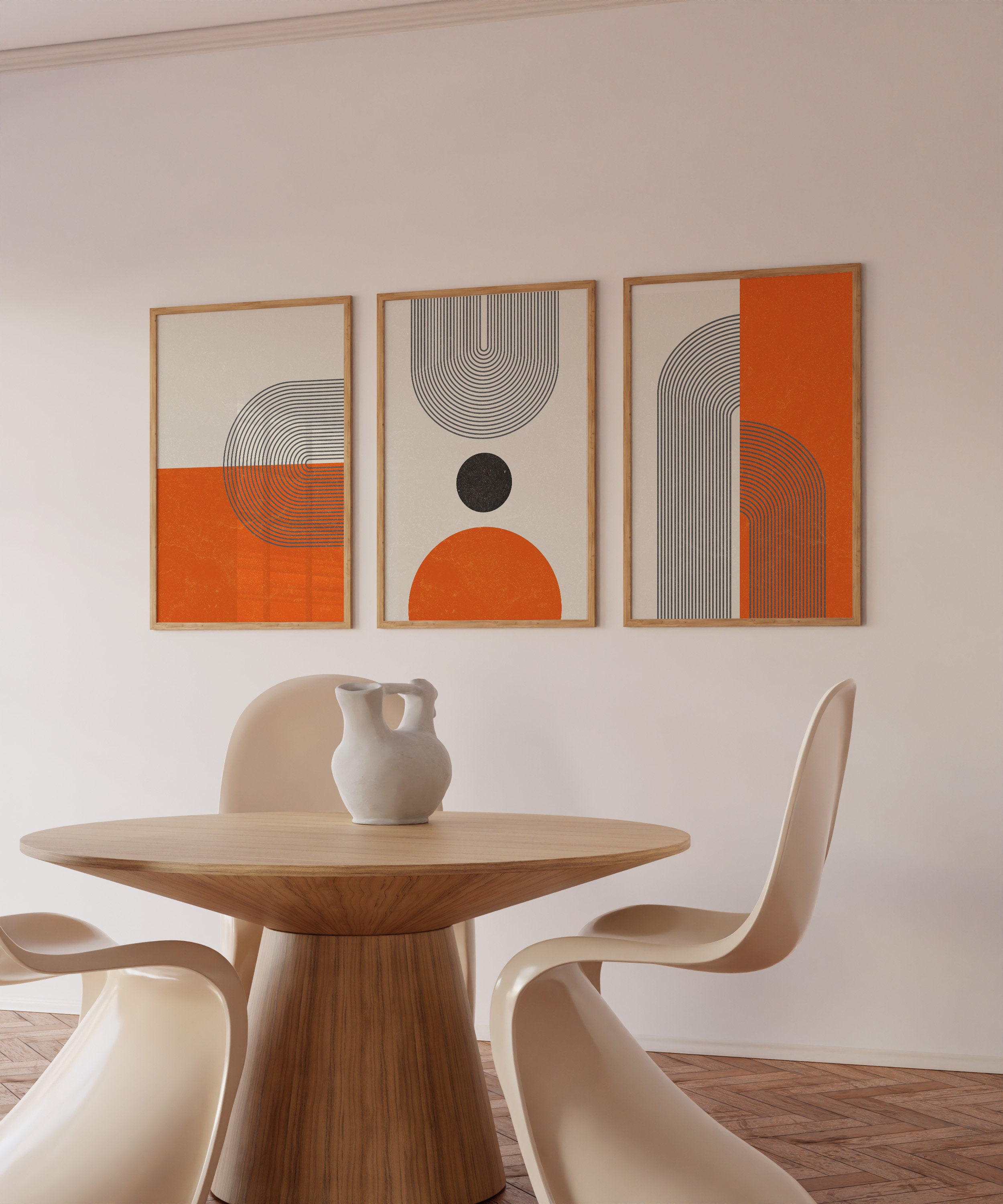 Mid Century Orange Boho Wall Art Abstract Prints Set of 3 Digital ...