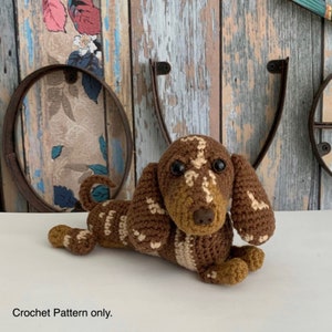 Apfelgrüner Dackel Hund Amigurumi Häkelanleitung, PDF-Datei-Format (englisch)