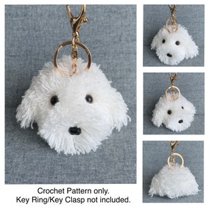 Modèle au crochet maltais de breloques pour sac, modèle au crochet pour chien avec porte-clés, format de fichier PDF (anglais)