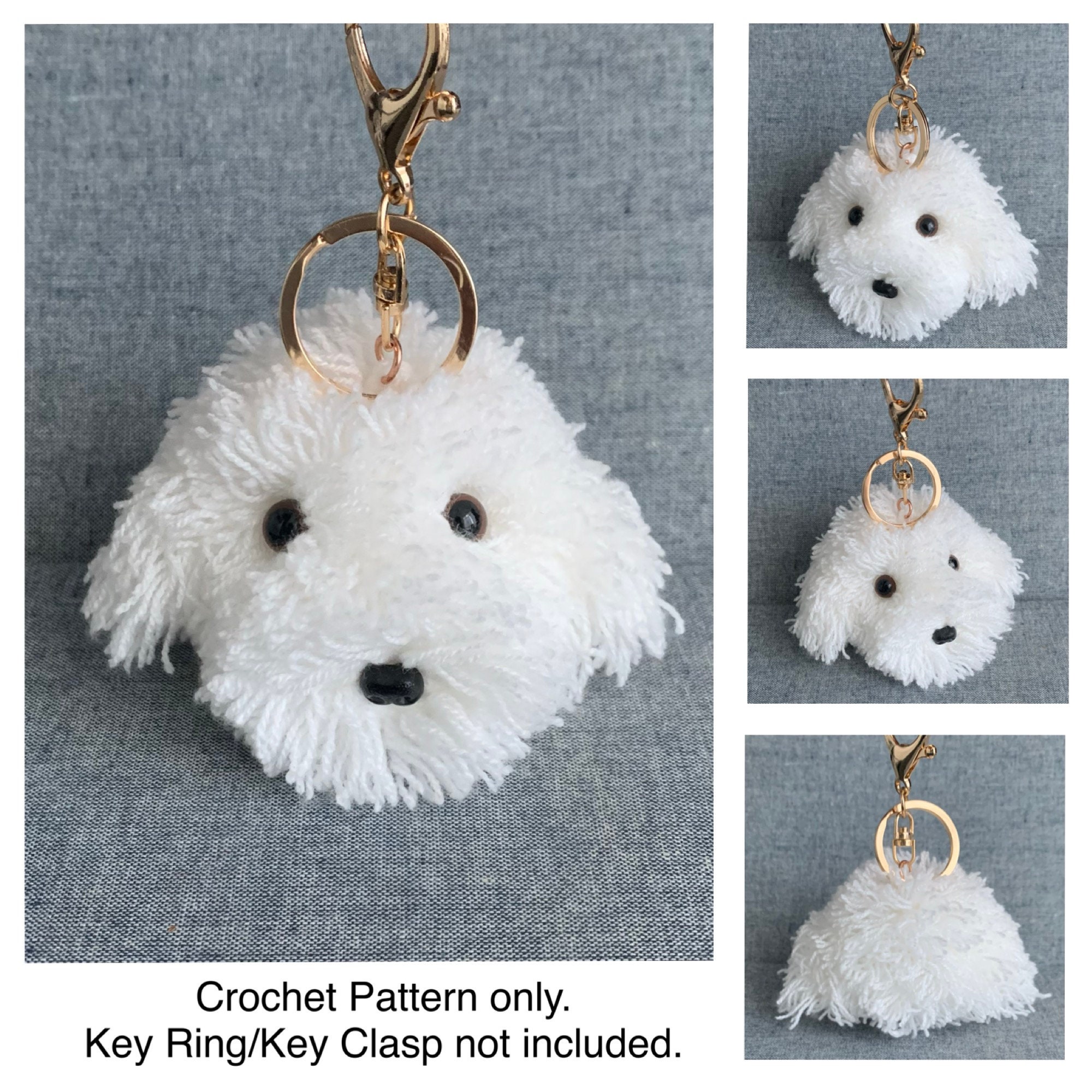 Maltese Bag Charm Crochet Pattern, dog Key Holder Crochet Pattern, PDF File Format (English)