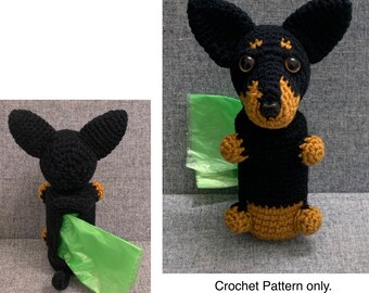 Miniature Pinscher Dog Poop Bag Dispenser Crochet Pattern, PDF File Format (English)