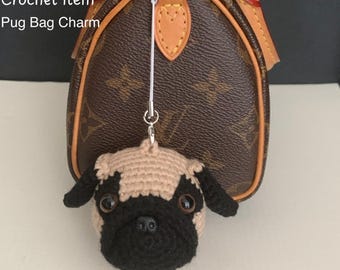 Handcrafted Pug Dog Bag Charm handmade, Pug Keychain, Finished item