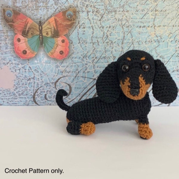 Two-tone Dachshund Dog Amigurumi Crochet Pattern, PDF File Format (English)