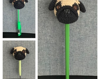 Pug dog Pencil Topper Crochet Pattern, Pug Pen Topper, Crochet Pattern, PDF File Format (English)