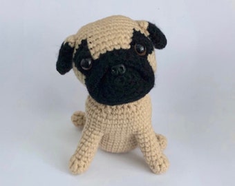 Patrón de Ganchillo Amigurumi Perro Pug, Formato de Archivo PDF (Inglés)