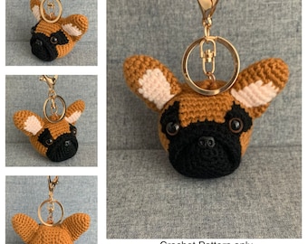 French Bulldog Bag Charm Crochet Pattern, dog Key Holder Crochet Pattern, PDF File Format (English)