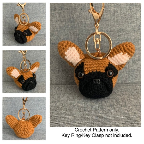 French Bulldog Bag Charm Crochet Pattern, dog Key Holder Crochet Pattern, PDF File Format (English)