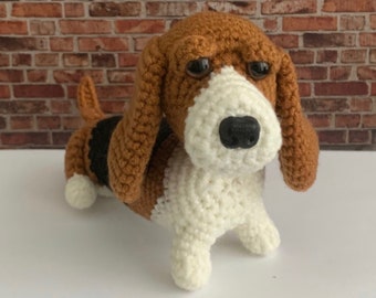 Basset Hound Dog Amigurumi Crochet Pattern, Sitting, PDF File Format