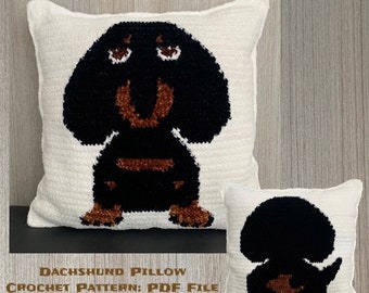 Dachshund Pillow Crochet Pattern, 14” X 14”, English, PDF File Format (English)