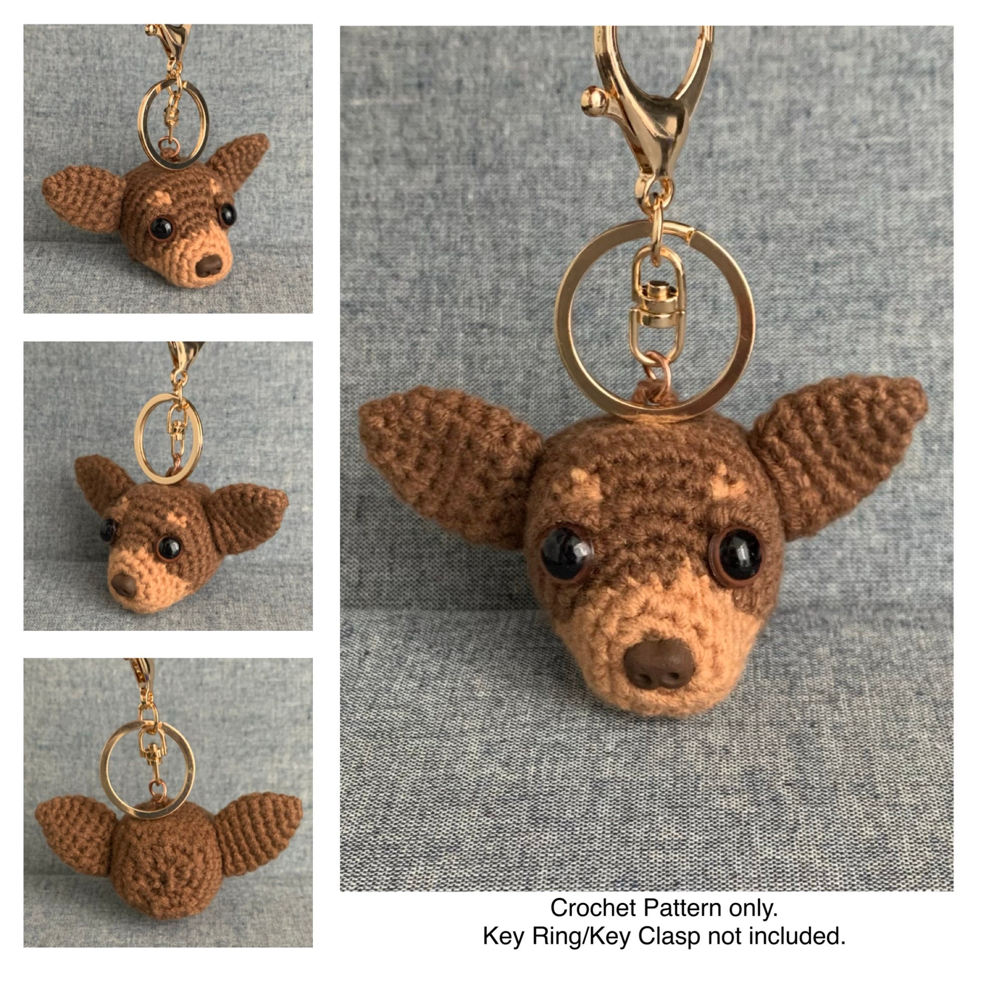Chihuahua Bag Charm Crochet Pattern, Dog Key Holder Crochet