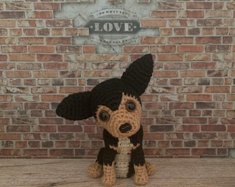 Amigurumi Chihuahua Dog Crochet Pattern, black and tan, sitting, PDF File Format