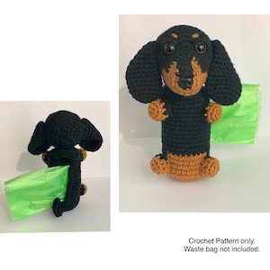 Two-tone Dachshund Dog Poop Bag Dispenser Crochet Pattern, PDF File Format (English)