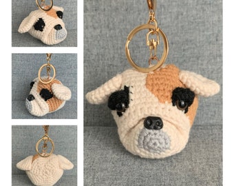 Dog Bag Charm Crochet Pattern, English Bulldog Key Holder Crochet Pattern, PDF File Format (English)