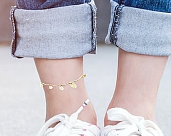 Ankle bracelet for women Golden ankle chain foot bracelet leaf pendants minimalist foot chain beach jewelry