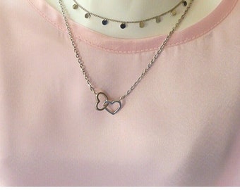 Intertwined Hearts Necklace on Silver Chain - Mom Birthday Gift Idea
