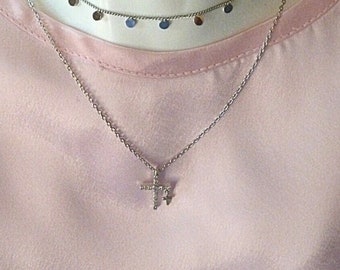 Collier femme en argent pendentif croix pierre fine zircon style minimaliste, cadeau anniversaire femme, idée cadeaux femme bijoux