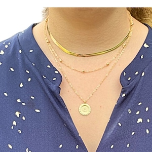 Silver choker necklace for women or gold necklace round pendant minimalist style Women's necklace 3 chains, women's jewelry gift