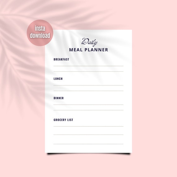 Printable Daily Menu Planner menu Planner With List and Notes - Etsy