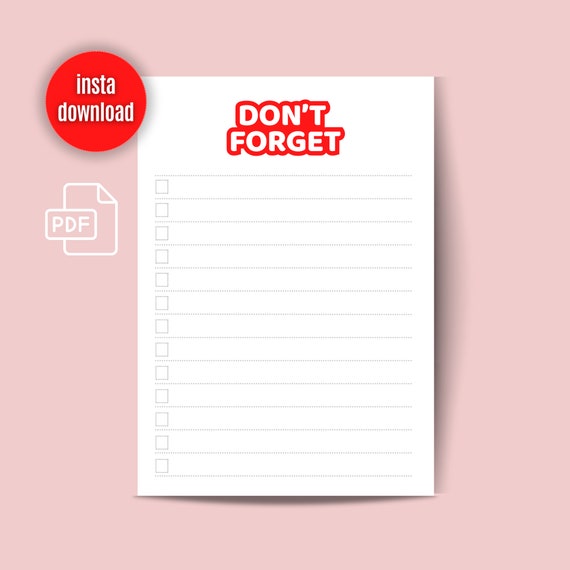 Don't Forget List Printable List Digital Download Trip - Etsy