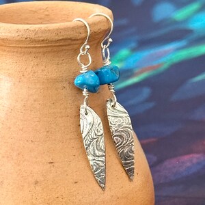 Tiny Silver Drop Earrings with Turquoise