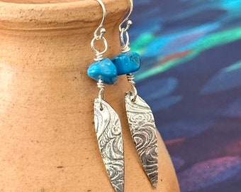 Tiny Silver Drop Earrings with Turquoise